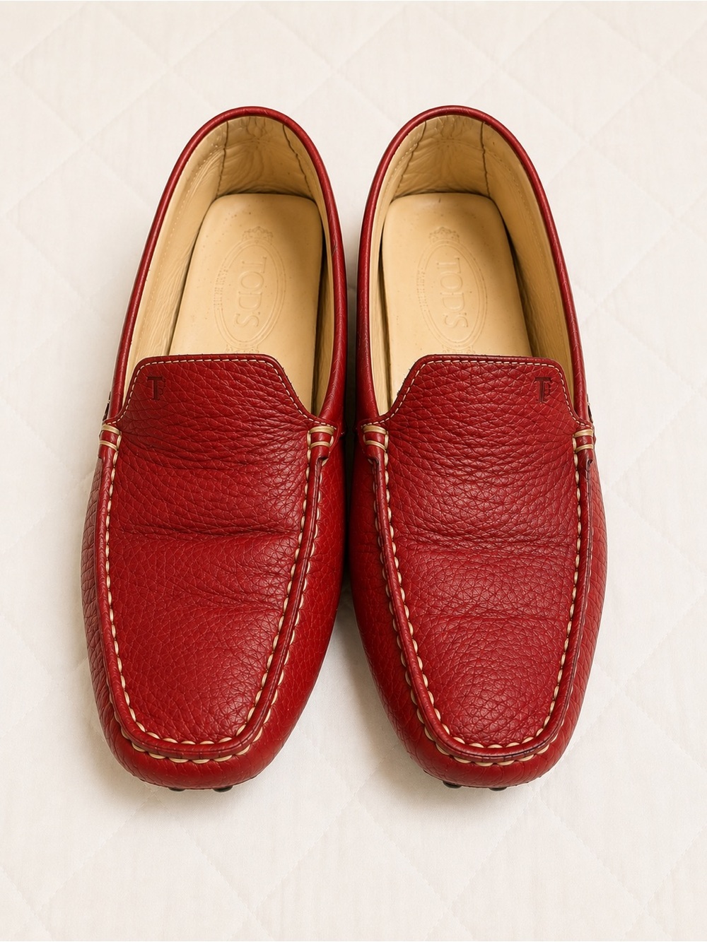 Tods Red Pebbled Leather Gommino Driving Loafers Size 7